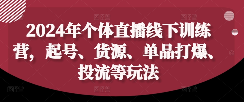 2024年个体直播训练营，起号、货源、单品打爆、投流等玩法-轻创网
