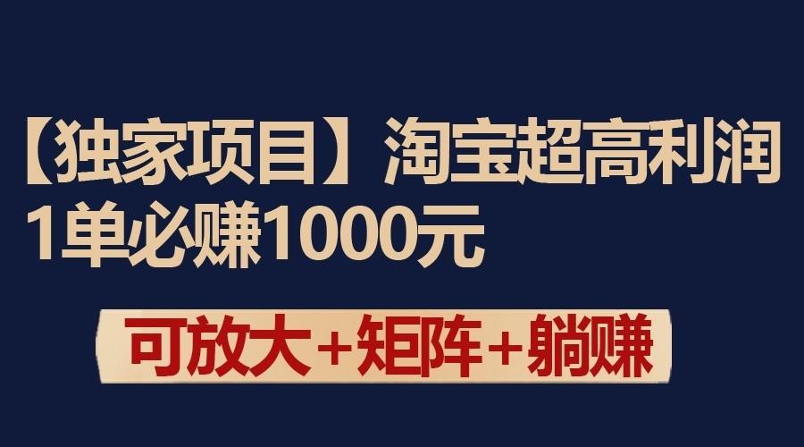独家淘宝超高利润项目：1单必赚1000元，可放大可矩阵操作-轻创网