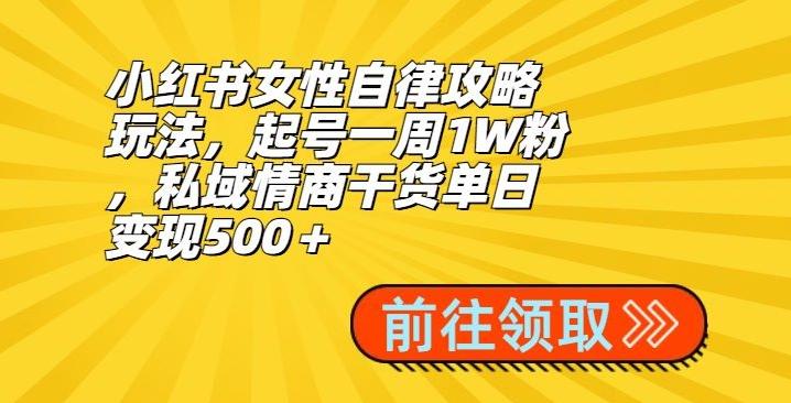 小红书女性自律攻略玩法，起号一周1W粉，私域情商干货单日变现500＋-轻创网