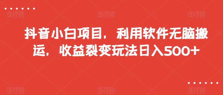 抖音小白项目，利用软件无脑搬运，收益裂变玩法日入500+【揭秘】-轻创网