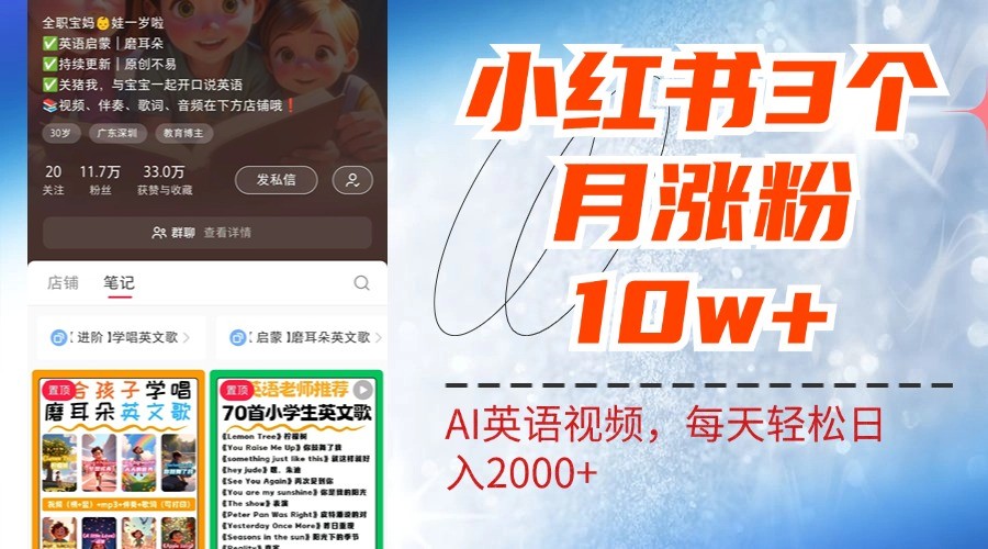 小红书三个月涨粉10W，AI英语视频0成本制作，每天轻松日入2000+-轻创网