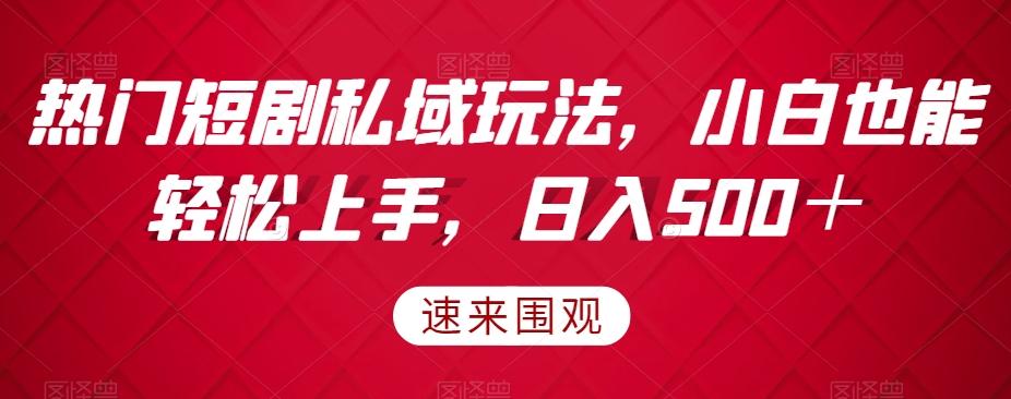 热门短剧私域玩法，小白也能轻松上手，日入500＋-轻创网