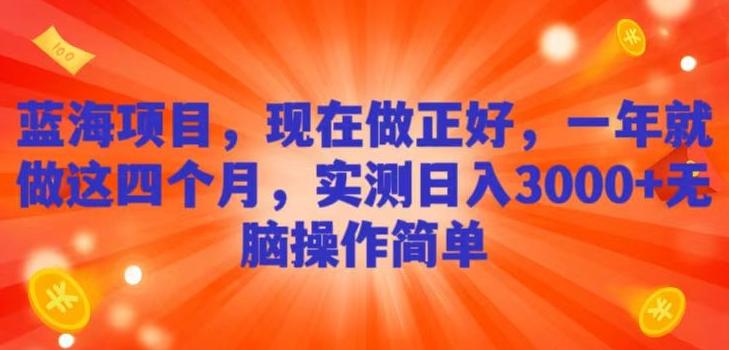 蓝海项目，现在做正好，一年就做这4个月，实测日入3000+，无脑简单操作！-轻创网