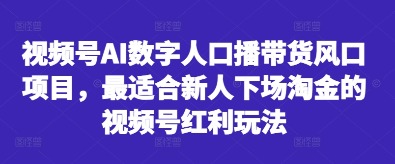 视频号AI数字人口播带货风口项目，最适合新人下场淘金的视频号红利玩法-轻创网