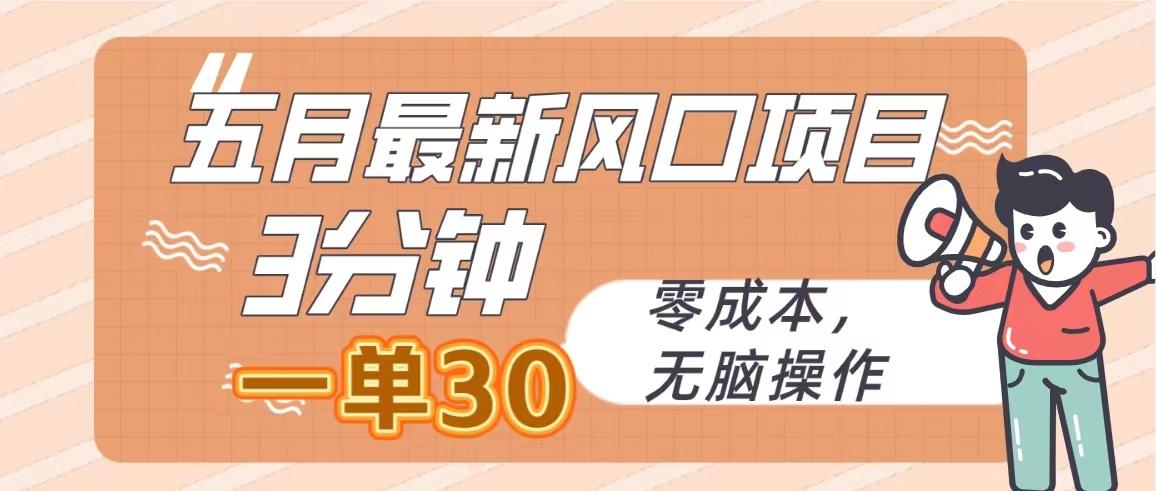 五月最新风口项目，3分钟一单30，零成本，无脑操作-轻创网
