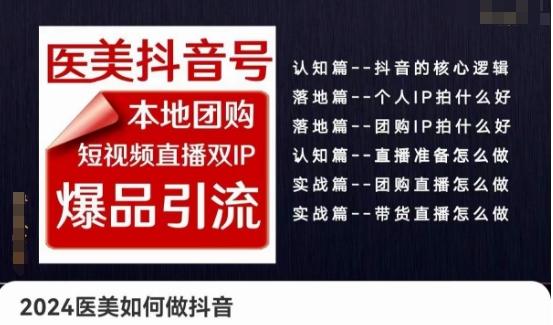 2024医美如何做抖音医美抖音号，本地团购、短视频直播双ip爆品引流，实操落地课-轻创网