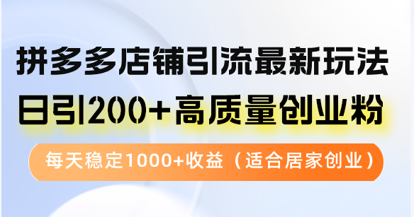 拼多多店铺引流最新玩法，日引200+高质量创业粉，每天稳定1000+收益(…-轻创网
