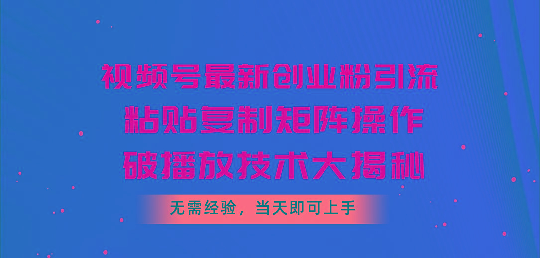 视频号最新创业粉引流，粘贴复制矩阵操作，破播放技术大揭秘，无需经验…-轻创网