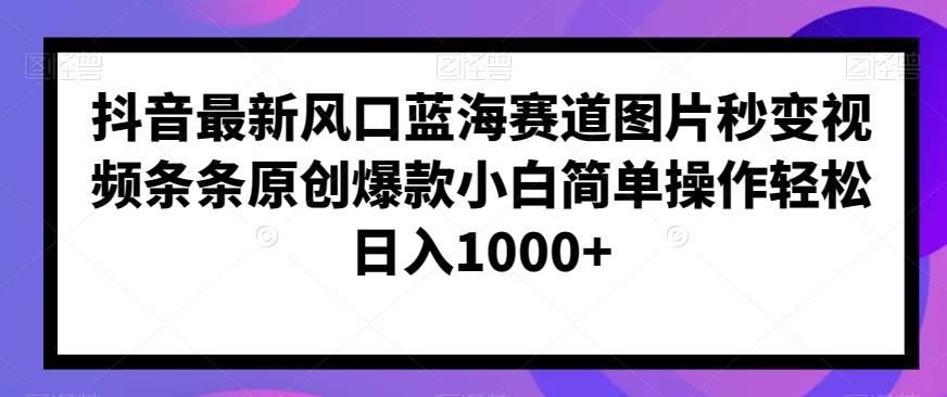 抖音最新风口蓝海赛道图片秒变视频条条原创爆款小白简单操作轻松日入1000+-轻创网