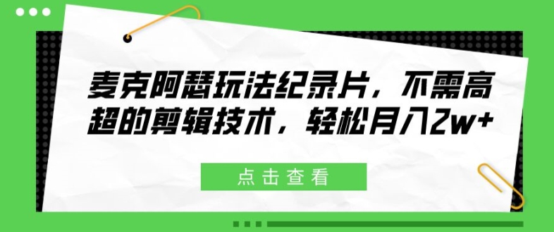 麦克阿瑟玩法纪录片，不需高超的剪辑技术，轻松月入2w+【揭秘】-轻创网