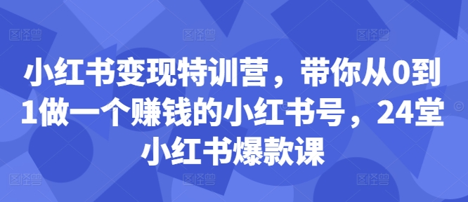 小红书变现特训营，带你从0到1做一个赚钱的小红书号，24堂小红书爆款课-轻创网