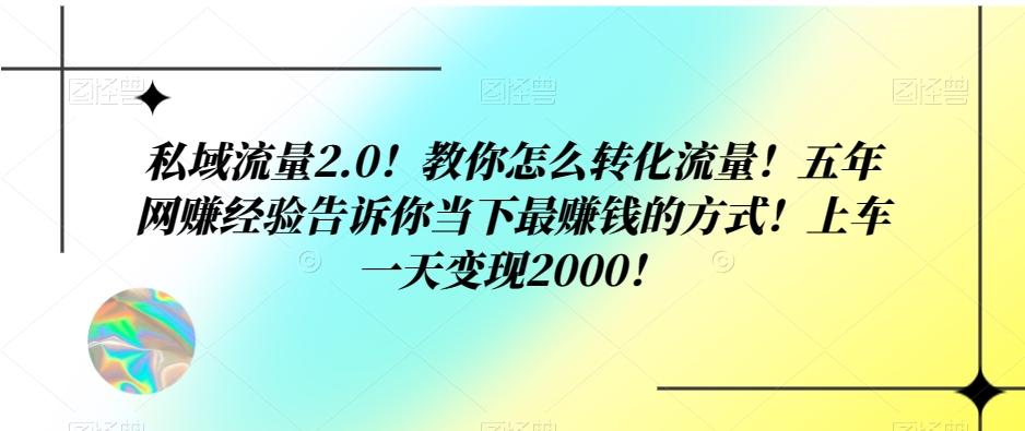 私域流量2.0！教你怎么转化流量！五年网赚经验告诉你当下最赚钱的方式！上车一天变现2000！-轻创网