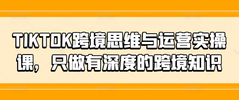 TIKTOK跨境思维与运营实操课，只做有深度的跨境知识-轻创网