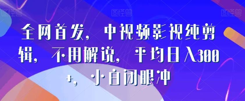 全网首发，中视频影视纯剪辑，不用解说，平均日入300+，小白闭眼冲-轻创网