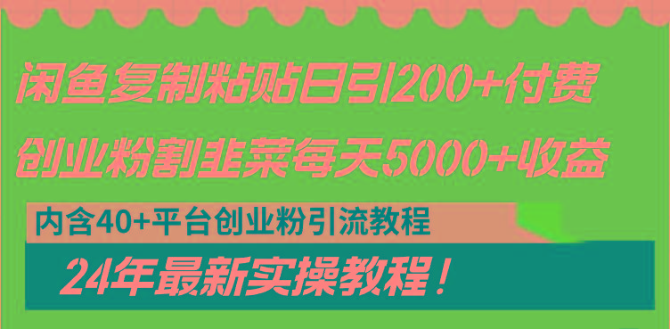 闲鱼复制粘贴日引200+付费创业粉，割韭菜日稳定5000+收益，24年最新教程！-轻创网