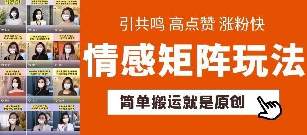 简单搬运，情感矩阵玩法，涨粉速度快，可带货，可起号【揭秘】-轻创网