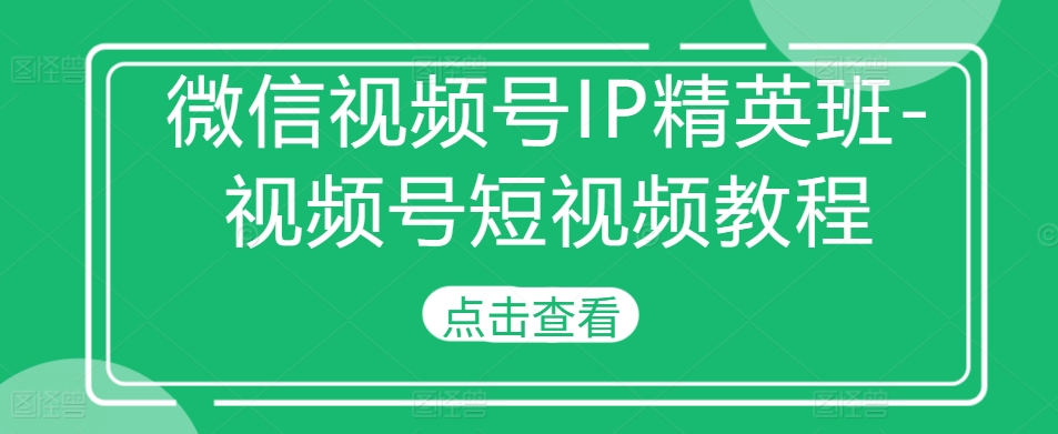 微信视频号IP精英班-视频号短视频教程-轻创网