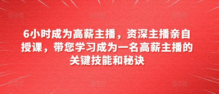 6小时成为高薪主播，资深主播亲自授课，带您学习成为一名高薪主播的关键技能和秘诀-轻创网