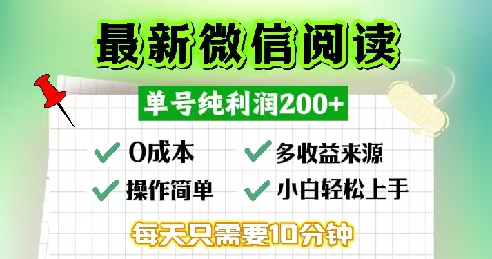 微信阅读最新玩法，每天十分钟，单号一天200+，简单0零成本，当日提现-轻创网