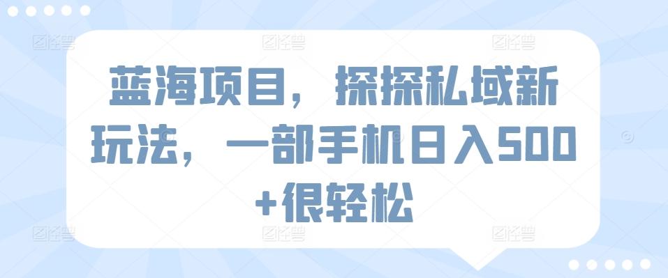 蓝海项目，探探私域新玩法，一部手机日入500+很轻松【揭秘】-轻创网