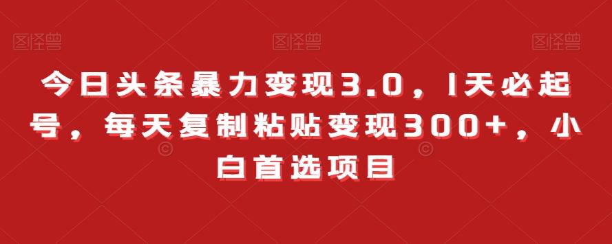 今日头条暴力变现3.0，1天必起号，每天复制粘贴变现300+，小白首选项目-轻创网