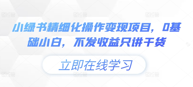 小绿书精细化操作变现项目，0基础小白，不发收益只讲干货-轻创网
