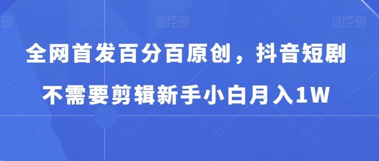 全网首发百分百原创，抖音短剧不需要剪辑新手小白月入1W-轻创网