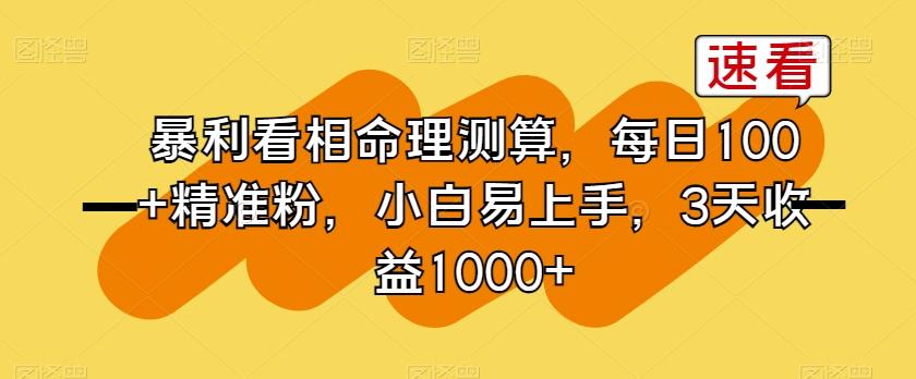 暴利看相命理测算，每日100+精准粉，小白易上手，3天收益1000+【揭秘】-轻创网