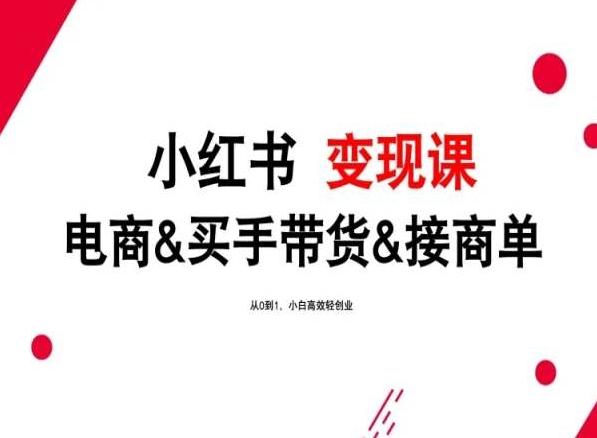 2024年最新小红书变现课，电商&买手带货&接商单，从0到1，小白高效轻创业-轻创网