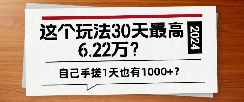 这个玩法30天最高6.22万？自己手搓1天也有1000+？-轻创网