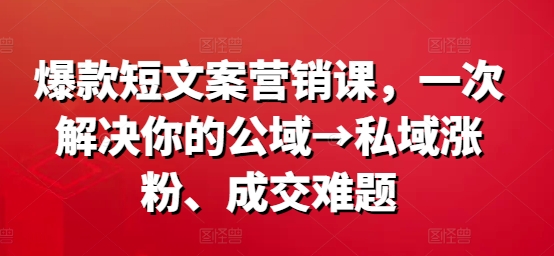 爆款短文案营销课，一次解决你的公域→私域涨粉、成交难题-轻创网