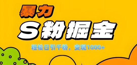 单人单机日引千粉，变现1k+，S粉流量掘金计划攻略【揭秘】-轻创网