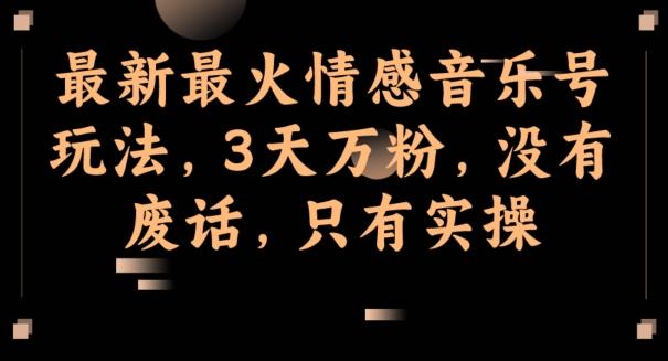 最新最火情感音乐号玩法，3天万粉，没有废话，只有实操-轻创网