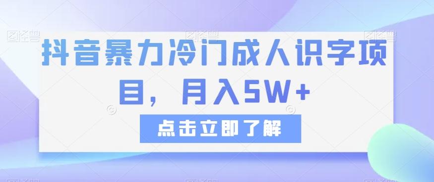 抖音暴力冷门成人识字项目，月入5W+【揭秘】-轻创网
