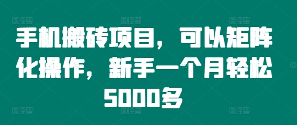 手机搬砖项目，可以矩阵化操作，新手一个月轻松5000多-轻创网