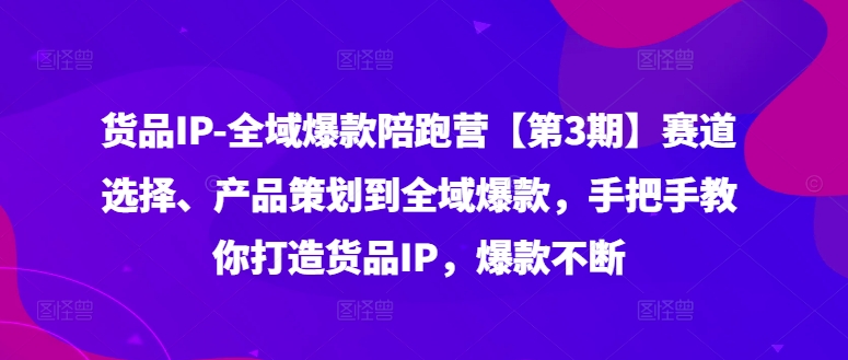 货品IP全域爆款陪跑营【第3期】赛道选择、产品策划到全域爆款，手把手教你打造货品IP，爆款不断-轻创网
