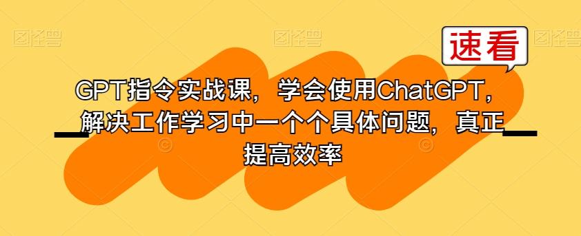 GPT指令实战课，学会使用ChatGPT，解决工作学习中一个个具体问题，真正提高效率-轻创网