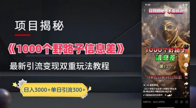 一千个野路子信息差最新玩法教程-变现+引流的玩法具体拆解【揭秘】-轻创网