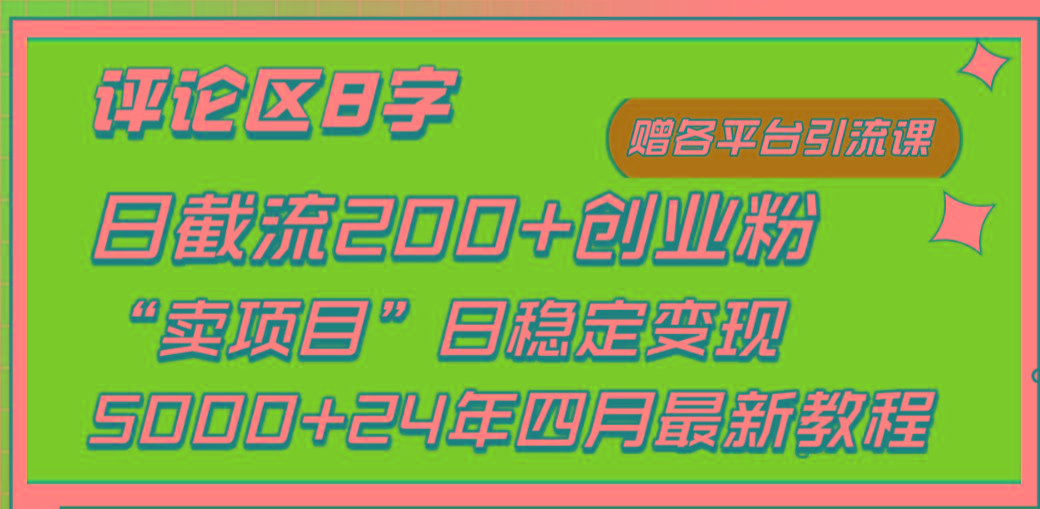 (9851期)评论区8字日载流200+创业粉  日稳定变现5000+24年四月最新教程！-轻创网