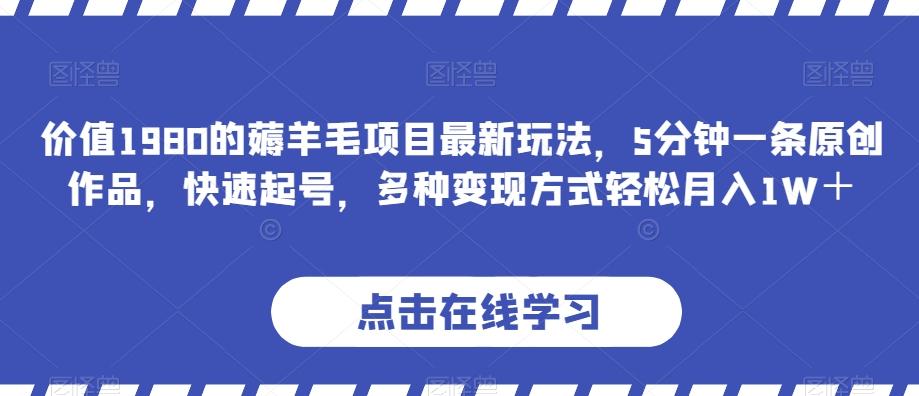 价值1980的薅羊毛项目最新玩法，5分钟一条原创作品，快速起号，多种变现方式轻松月入1W＋【揭秘】-轻创网