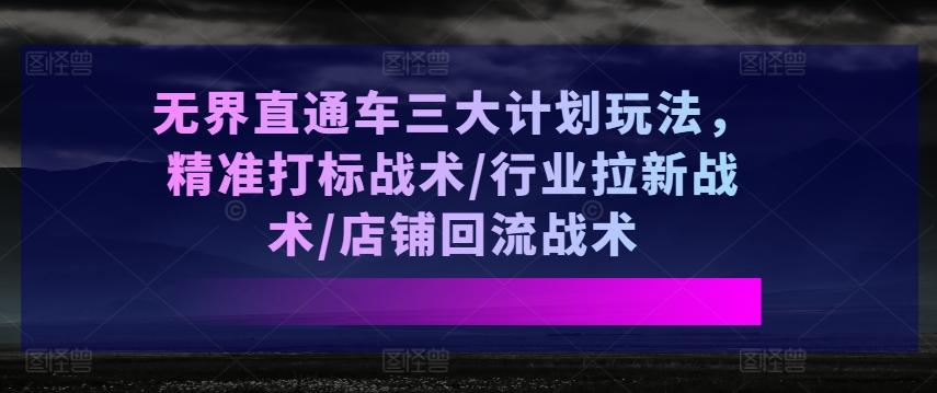 无界直通车三大计划玩法，精准打标战术/行业拉新战术/店铺回流战术-轻创网