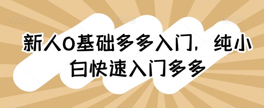 新人0基础多多入门，​纯小白快速入门多多-轻创网