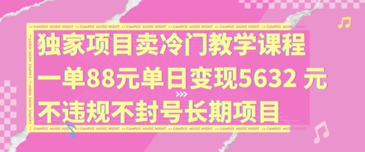 独家项目卖冷门教学课程一单88元单日变现5632元违规不封号长期项目【揭秘】-轻创网