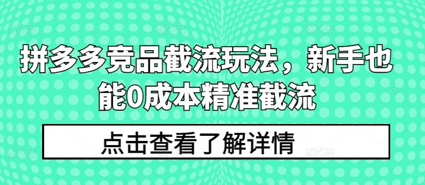 拼多多竞品截流玩法，新手也能0成本精准截流-轻创网