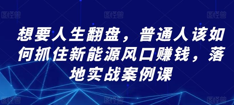想要人生翻盘，普通人该如何抓住新能源风口赚钱，落地实战案例课-轻创网