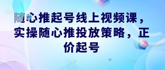 随心推起号线上视频课，实操随心推投放策略，正价起号-轻创网