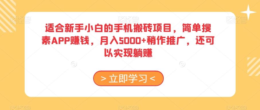 适合新手小白的手机搬砖项目，简单搜素APP赚钱，月入5000+稍作推广，还可以实现躺赚【揭秘】-轻创网