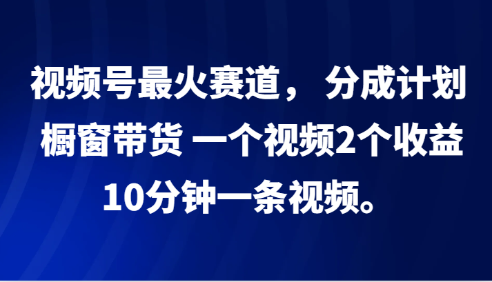 视频号最火赛道， 分成计划， 橱窗带货，一个视频2个收益，10分钟一条视频。-轻创网