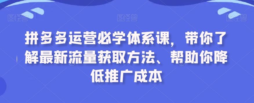 拼多多运营必学体系课，带你了解最新流量获取方法、帮助你降低推广成本-轻创网