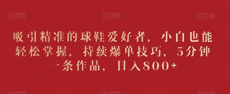 吸引精准的球鞋爱好者，小白也能轻松掌握，持续爆单技巧，5分钟一条作品，日入800+【揭秘】-轻创网